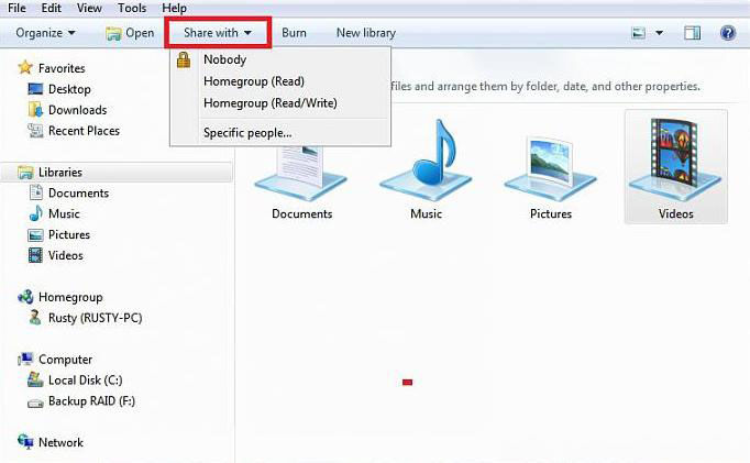 change windows 7 homegroup sharing file and folder settings