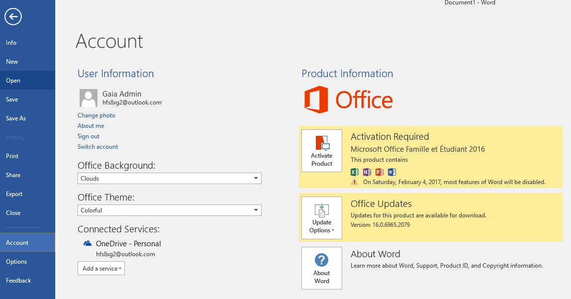 activation required in Word 2016