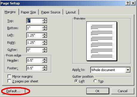 set the default font in word 2003