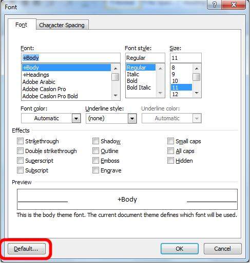 change default font in word 2007