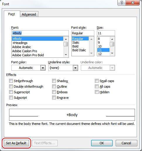 change font's default style in word