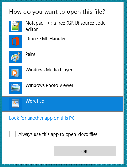 open with wordpad