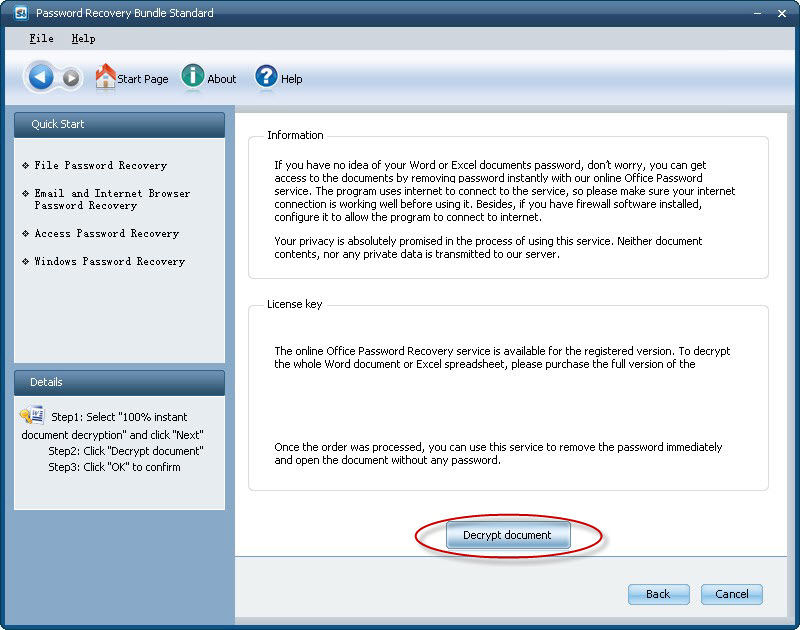 click decrypt document to get past excel password protection