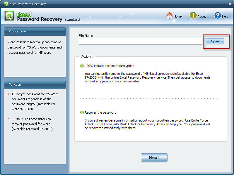 Excel password recovery