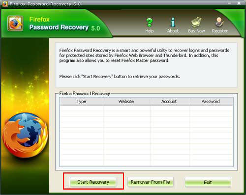 Firefox password recovery