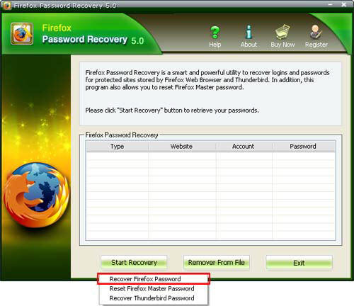 recover firefox password