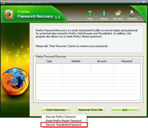 recover thunderbird password