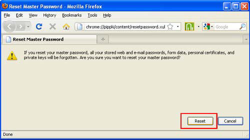 reset master passsword