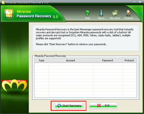 recover Miranda Password