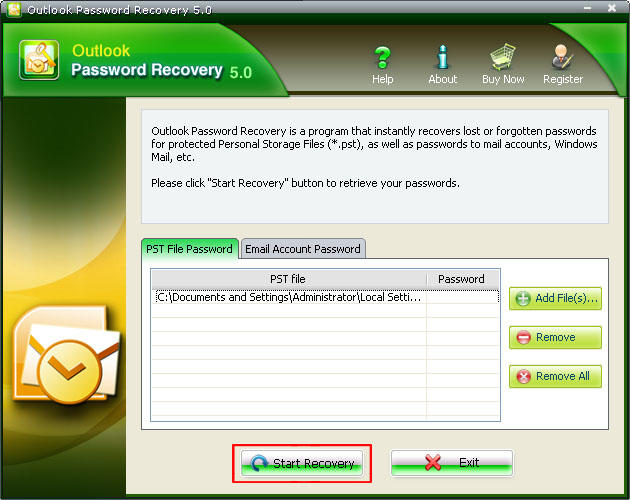 Recover PST file password