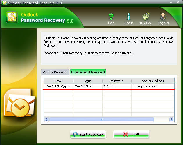 outlook password recovery