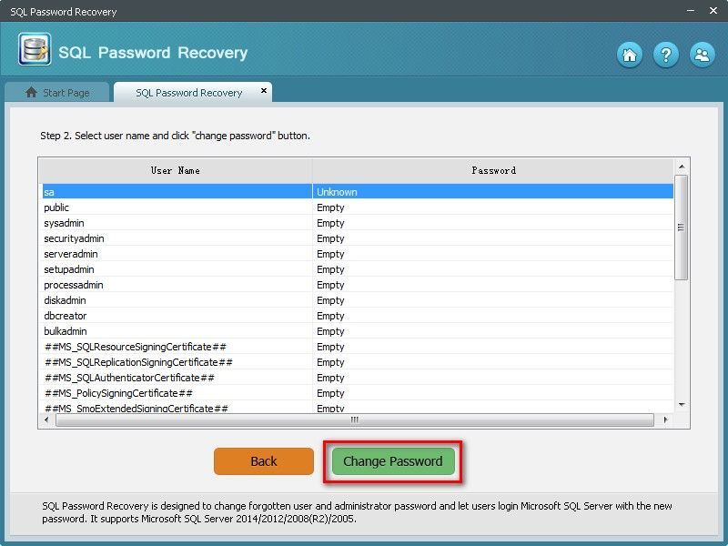 how to change sql password