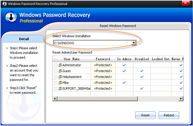 Windows Password Recovery Professional