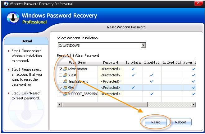 reset administrator password