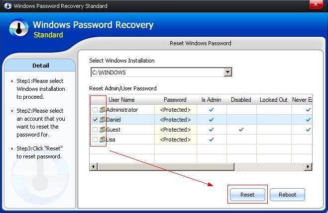 choose target account to remove password